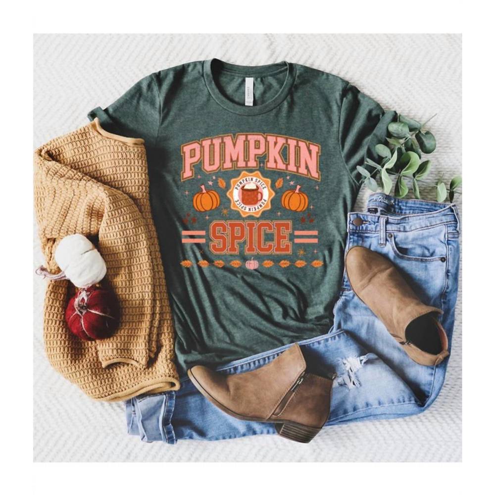 NEW KISSED APPAREL women's pumpkin spice stripes graphic tee in forest